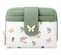 BIAOTIE Wallet for Women Cute Floral Flower Wallet RFID Credit Card Holder Purse Small Bifold Zipper Coin Pocket Purse with ID Windows, Butterfly Green