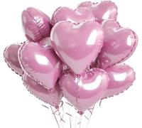 Biapian 10PCS Pink Heart Shape Balloons, 18inch Pink Love Foil Balloons for Helium, Valentines Day Wedding Party Anniversary Birthday Decorations
