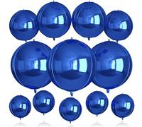 Biapian 12 Pcs Navy Blue Round Foil Balloons, 22" 18" 15" 10" 4D Round Ball Shape Balloon, Deep Navy Blue Balloons for Birthday Party Baby Shower Graduation Disco Prom Decorations Supplies