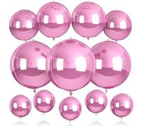 Biapian 12Pcs Light Pink Round Balloons Foil, 22" 18" 15" 10" 4D Sphere Shaped Ball Balloon, Large Metallic Pink Balloons for Wedding Prom Bridal Baby Shower Birthday Party Decorations Backdrop