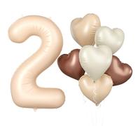 Biapian 40 Inch Light Brown Number 2 Balloons, Caramel Giant 2nd Birthday Balloons with Foil Cream Heart Balloon Helium for 2nd Year Old Birthday Decorations Boys Girls Baby Shower Party Decor