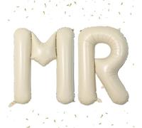 Biapian 40 Inch MR Letter Balloons, Big Cream MR Foil Balloons, 2 Pcs Giant Foil Large Aluminum Balloon Helium for Wedding Bride to Be Anniversary Couple Sweetheart Hen Party Decoration (Cream)