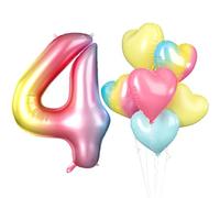 Biapian 40 Inch Rainbow Number 4 Balloons, Gradient Large 4th Birthday Balloons with 18'' Foil Heart Balloon Helium for 4th Year Old Birthday Decorations Girls Princess Baby Shower Party Decor