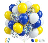 Biapian 60PCS Blue and Yellow Balloons - 12Inch Royal Blue Yellow White Confetti Balloons, Helium for Birthday, Wedding, Graduation, Baby Shower, Soccer Party Decoration