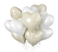 Biapian Cream Heart Balloons, 18 Inch Sand White Heart Shape Balloon Foil, 10 Pcs Beige Heart Balloons and White Foil Balloon Helium for Valentines Day Boho Birthday Wedding Baby Shower Decorations