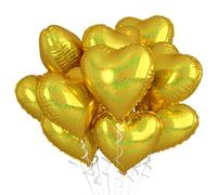 Biapian Gold Heart Balloons, 10PCS Glitter Gold Heart Shape Balloon Foil, 18inch Valentines Love Balloon Helium for Valentines Day, Wedding, Graduation, Birthday, Baby Shower Party Decorations
