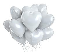 Biapian Grey White Heart Balloons, 10PCS White Foil Heart Shaped Balloon, 18 Inch White Love Foil Balloons Valentines for Helium Valentine Decorations for Wedding, Birthday Party, Anniversary