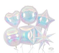 Biapian Iridescent Balloons, 6 Pcs 22 Inch Iridescent Star Balloon 4D Cube Ball Square Balloons, 18 Inch Rainbow Heart Star Round Foil Balloon for Disco Mermaid Birthday Wedding Party Decorations