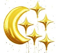 Biapian Moon and Star Balloons, 36 Inch Large Metallic Gold Moon Balloon & 18 Inch Star Foil Balloons for Ramadan Eid Baby Shower Christmas Anniversary Engagement Wedding Birthday Party Decorations