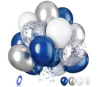 Biapian Navy Blue Silver Balloon, 20 Pcs Blue and Silver Balloons, 12 Inch Pearl Blue Silver White Latex Balloon Silver Confetti Balloons for Birthday Baby Shower Graduation Wedding Party Decoration
