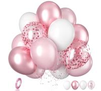 Biapian Pink Balloons, 20 Pcs Pink and White Balloons, 12 Inch Metallic Pink Confetti Balloons Pearl Latex Balloon Helium for Girls Women Birthday Party Christening Baby Shower Wedding Decorations