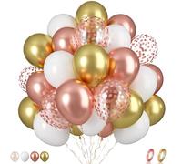 Biapian Rose Gold Balloons Set, 60PCS Rose Gold Birthday Balloon, 12 Inch Metallic Gold White Latex Balloons Confetti Balloon for Women Birthday Wedding Supplies
