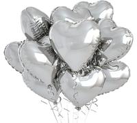 Biapian Silver Foil Heart Balloons, 10PCS Silver Heart Shape Balloon, Valentines Balloon 18inch Love Foil Balloons for Helium Birthday Decorations for Valentines Day, Wedding, Birthday, Baby Shower