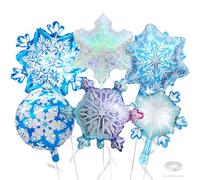 Biapian Snowflakes Balloons Set, Large Snowflake Shaped Foil Balloon, Blue Purple Silver Iridescent Snow Balloons for Ice Snow Princess Themed Birthday Party Decorations Winter New Year Decorations