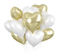 Biapian White Gold Heart Balloons, 18 Inch Light Gold Heart Shape Balloon Foil, 10 Pcs Pastel Gold Heart Balloons White Foil Helium for Valentines Day Birthday Wedding Baby Shower Decoration