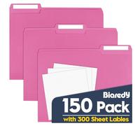 Biaredy File Folders,150 Pack Letter Size,1/3 Cut Tab Colored File Folder with Tabs,Paper Folders for Office, School,Home Document Organization,Bright Pink