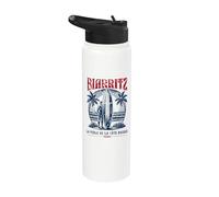 Biarritz France Surf Summer Distressed Print Stainless Steel Insulated Water Bottle