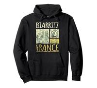 Biarritz France Surfboards and Waves Distressed Print Pullover Hoodie