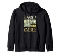 Biarritz France Surfboards and Waves Distressed Print Zip Hoodie