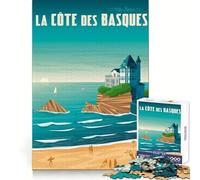 Biarritz Travel Poster 1000 Piece Jigsaws for Adults Puzzle Memory Power Serene Activity Seamless Fit Holiday Present (38x52cm)