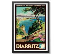 Biarritz Vintage French Travel Poster, Retro France Tourism Print, Holiday Home Decoration Wall Art, A3 (Black Frame) - 42x29.7cm