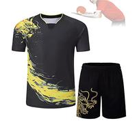 Bias&Belief Dragon Table Tennis Jerseys Shirts Set Women/Men,Badminton Sets Pingpong Kids Sportswear Training Jersey T-shirt Shorts Clothes,table Tennis Set,2XL,Black