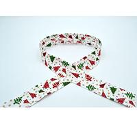 Bias Folded Fabric- Polyester -Trim, Edging, Quilting, Bunting, Arts & Crafts (4m - 400cm, 202 White Christmas Trees)