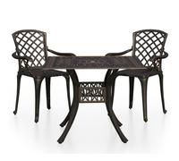 vidaXL Biatro Set 3 Piece Cast Aluminium Black Furniture Table Chairs Balcony
