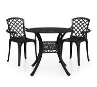 vidaXL Biatro Set 3 Piece Cast Aluminium Black Furniture Table Chairs Garden