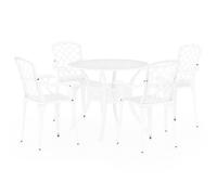 vidaXL Biatro Set 5 Piece Cast Aluminium White Table Chairs Balcony Garden