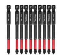 Biaungdo 10 Pcs Magnetic PH2 Phillips Bits Set, TS2 Anti Slip Screwdriver Bit Set, #2 Phillips Cross slot Screwdriver Bit 90mm/3-1/2" Long Anti Slip #2 Bit Impact Driver Bits(PH2 x 90mm)