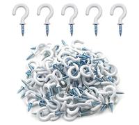 Biaungdo 100Pcs Vinyl Coated Metal Cup Hook 3/4", Screw-in Ceiling Hooks for Hanging (White)