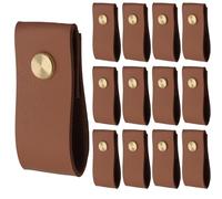 Biaungdo 12 Pack Leather Drawer Pulls, Brown Single Hole Leather Dresser Knobs Leather Pulls Cabinet Door Handle for Kitchen, Cabinet, Drawers, Closet, Dresser, Cupboard