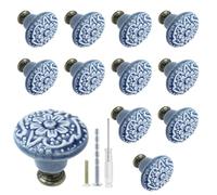 Biaungdo 12 Pcs Light Blue Vintage Round Ceramic Cabinet Knobs and Pulls for Drawer, Cupboard, Closet Door