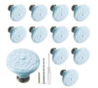 Biaungdo 12 Pcs Sky Blue Ceramic Kitchen Cabinet Knobs, Retro Round Drawer Knobs, Vintage Handles for Cabinet, Drawer, Cupboard