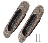 Biaungdo 2 Pcs 4.13" European Recessed Flush Pull Handle, Stainless Steel Sliding Door Handle, Inset Antique Recessed Pull Handle for Cabinet Closet Dresser Drawer, Antique Copper