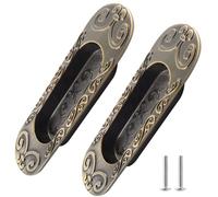 Biaungdo 2 Pcs Recessed Flush Handles Stainless Steel Finger Oval Pulls Sliding Door Plate Cabinet Drawer Pulls Handles Antique Bronze 147mm/5.78"