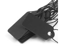 Biaungdo 200 Pcs Black Price Tags with String Attached, 12x26mm/0.47x1.02inch Small Writable Label Tags Kraft Paper Gift Tag with Elastic String for Jewelry, Crafts, Pricing, Hanging & Gift Tagging