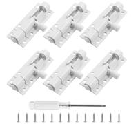 Biaungdo 6 Pcs Slide Bolt Latch Lock, 2 Inch Small Barrel Bolt Door Security Slide Latch Lock Aluminum Alloy Gate Sliding Lock Door Latch with Screws & Screw Driver(White)