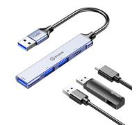 biaze 4-in-1 USB 3.0 Hub, 3x USB 3.0 5Gbps, 5V/2A Power Delivery - For iPhone 15 Pro/Max, MacBook, iPad Pro, Surface, Dell XPS - Aluminium Compact Docking Station