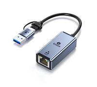 Biaze USB 3.1 USB/Type C to RJ45 Dual Port 1G LAN Adapter Ethernet Adapter, 1000Mbps Gigabit Network Adapter to Aluminium Compatible with MacBook/Windows/Linux/Android for Laptop, Mobile Phones