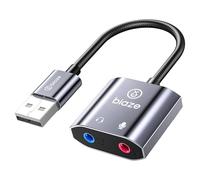 biaze USB Sound Card, USB to 3.5mm Dual Jack Adapter for Headphone & Microphone - External Audio Converter for Laptop PC Windows Mac Linux, Work from Home/Gaming, Compatible with PS4 PS5 Switch