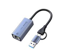 biaze ZH169 Microfibre Cleaning Cloth USB 3.1 USB/Type-C to RJ45 Dual Port 100 Mbps Wired Network Adapter, Compatible with MAC/Windows/Linux/Android, External Ethernet Converter