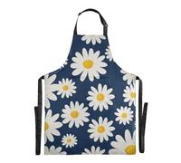 Bib Apron Unisex Daisy Dark Blue Flowers Suitable for Home Kitchen Cooking Cooking Apron, Daisy Dark Blue Flowers, One Size