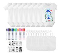 Bib Painting Baby Shower Pack of 12 Baby Bibs for Painting with 12 Coloured Textile Pens and 6 Painting Stencils, Ideas Baby Shower Games Boy Girl