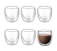 Bibabala Double Walled Espresso Cups 2.7oz,6Pcs Clear Expresso Coffee Mugs,Glass Espresso Shot Cup Set,Small Coffee Mugs,Double Wall Glasses for Ristretto,Lungo,Machiato(80ML)