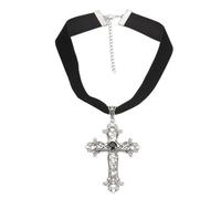 [BIBABLYKE] Gothic Cross Pendant Necklace Vintage Velvet Choker Jewelry Collar Necklace Short Chain Necklace Gift Gothic Cross Pendant Necklace Jewelry Accessories for Girls