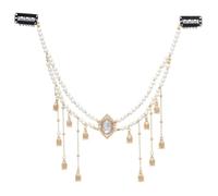 BIBABLYKE Shinning Forehead Chain with Rhinestone Tassels Wedding Headpiece Chinese Style Forehead Jewelry for Women Prom Party Alloy Faux Pearl