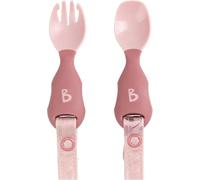 Bibado - Handi Cutlery Set (Blush) - Toddler Cutlery Weaning Set - Baby Spoons & Forks - Use with Coverall Bibs, Detachable Straps - Dishwasher Safe, BPA Free - Baby Essentials - 6 Months to 24 Months