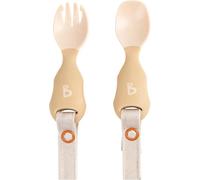 Bibado - Handi Cutlery Set (Fawn) - Toddler Cutlery Weaning Set - Baby Spoons & Forks - Use with Coverall Bibs - Detachable Straps - Dishwasher Safe, BPA Free - Baby Essentials - 6 Months to 24 Months